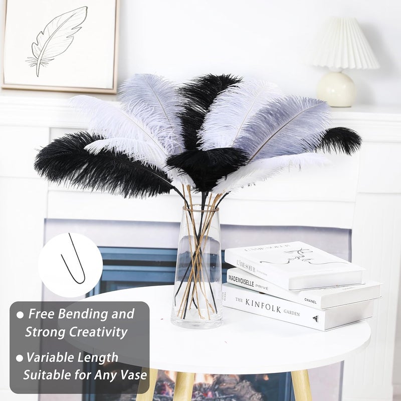 Holmgren Black White Grey Ostrich Feathers - 20pcs Making Kit 22 Inch Ostrich Feathers Bulk for Vase, Floral Arrangement, Wedding Party Centerpieces and Home Decorations - Image 3